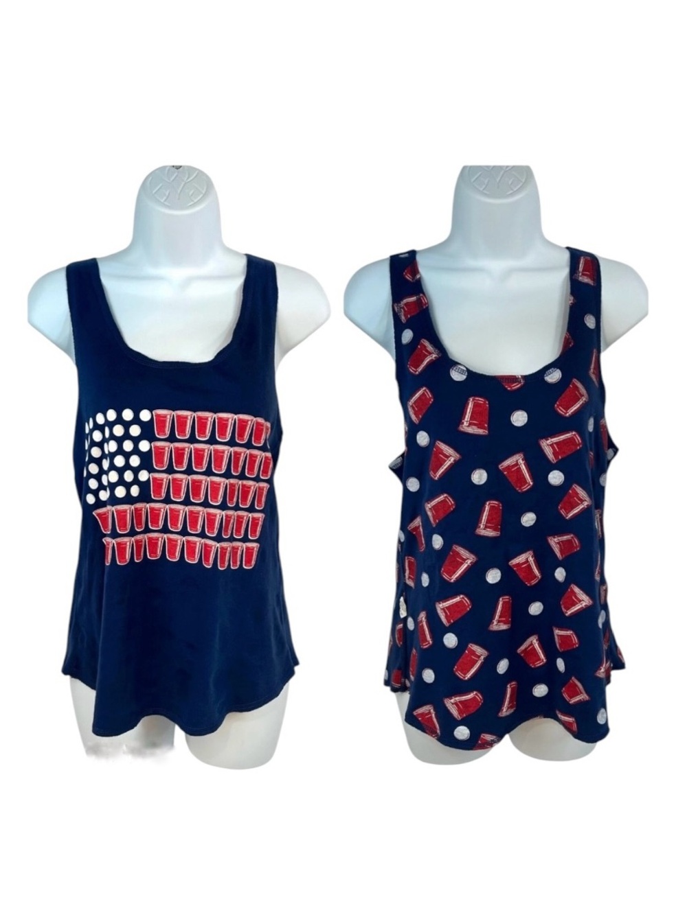 Vintage Y2K Spenser’s Tank Top Red Solo Cup July 4th 250th Flag M Reversible